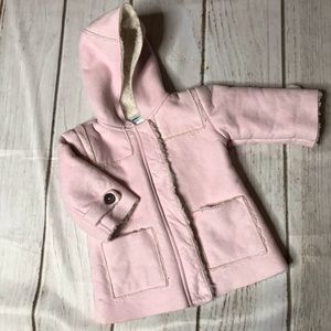 Old Navy Warm Pink Coat Faux Suede And Fur Girls Size 6-12 Months